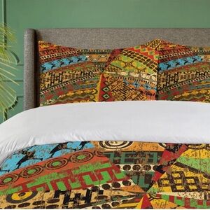 Ambesonne Tribal Patchwork Duvet Cover in Red, Blue, Green, Yellow, Brown